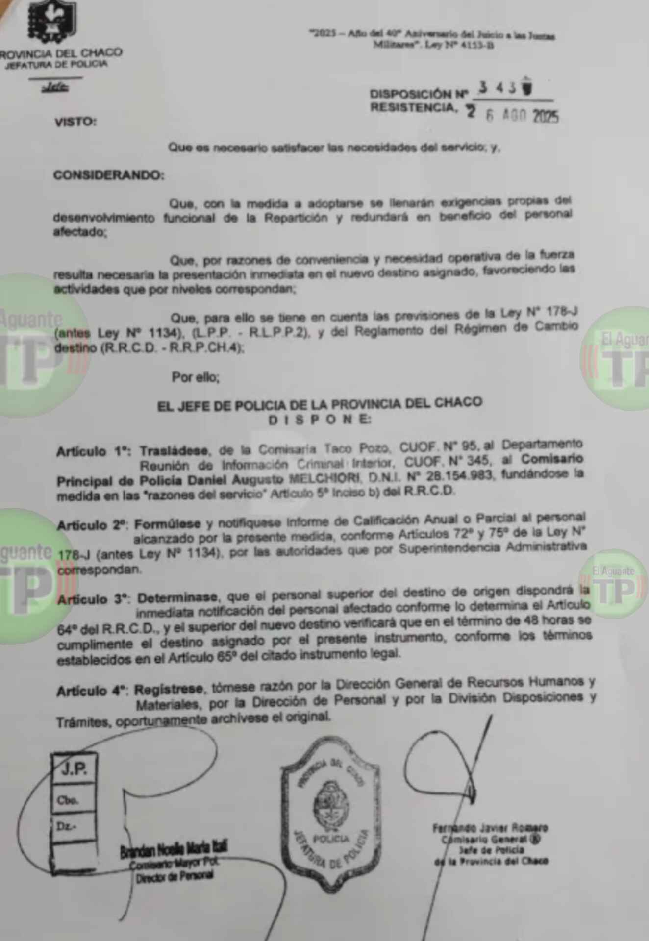 Trasladan a Sáenz Peña al comisario de Taco Pozo, denunciado por violencia y abusos